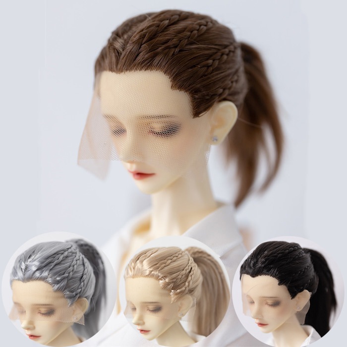 BJDドール用ウィッグ ポニーテール 手つくり編み SD/小顔SD/MSDサイズ人形用 4色