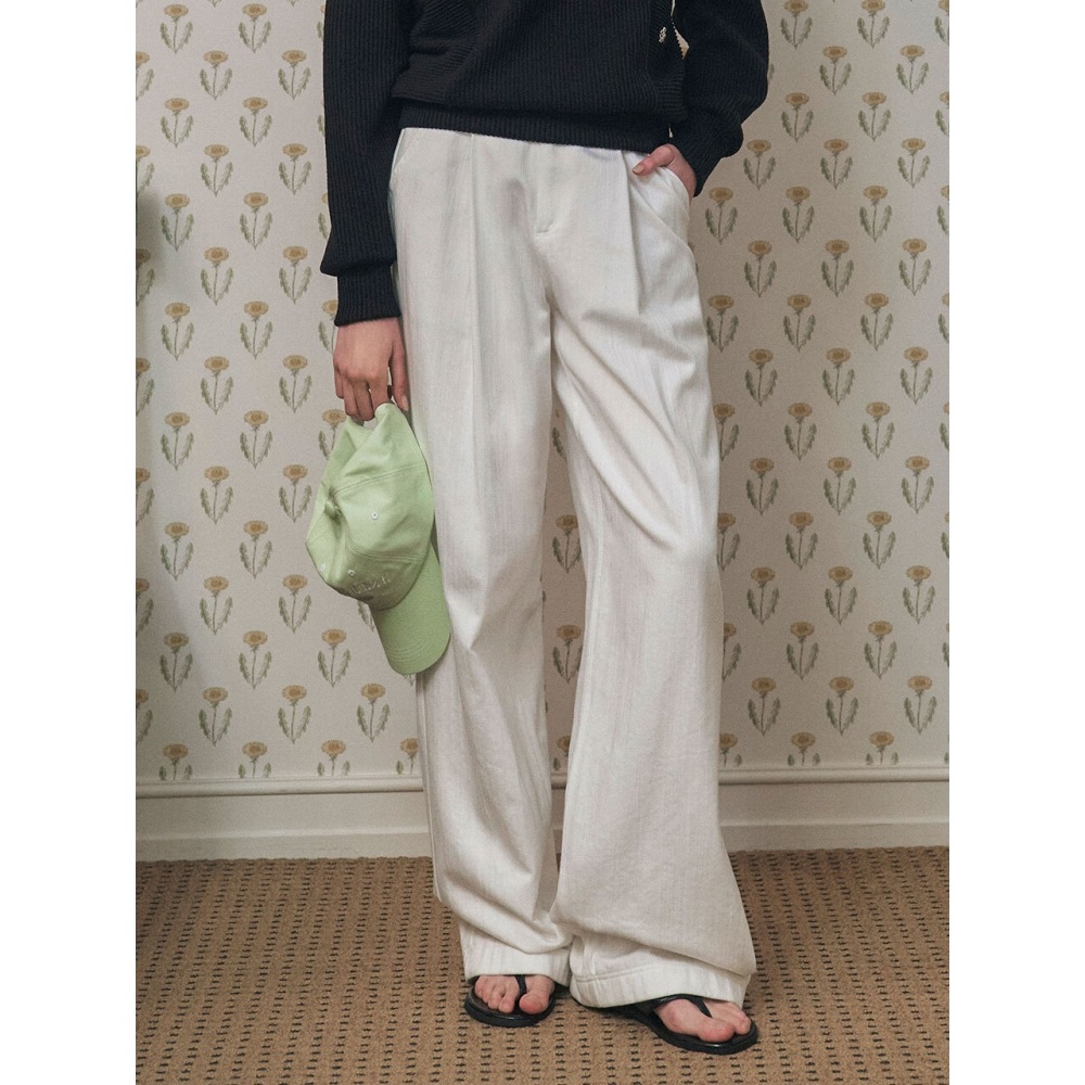 シティブリーズスラブワンタックワイドパンツホワイト