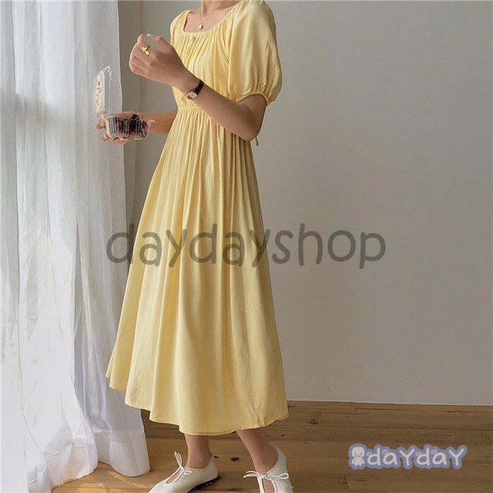 ワンピース レディース フレアワンピース 夏 ロングワンピース 半袖 体型カバー ロング丈 大きいサイズ 着痩せ ハイウエスト 無地 切り替え ギャザー