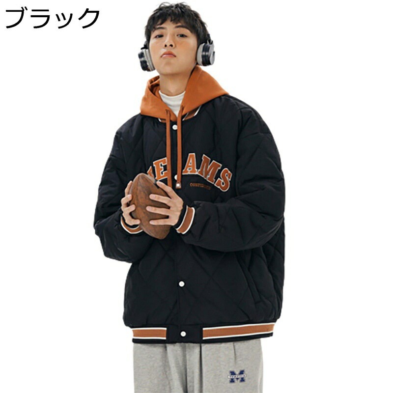 中綿ジャケット メンズ ジャンパー ブルゾン 秋冬 薄手 大きいサイズ フェイクレイヤード ひし形格子 おしゃれ 英字柄 防風 防寒 保温性 カジュアル スポーツ アウトドア 7,619円