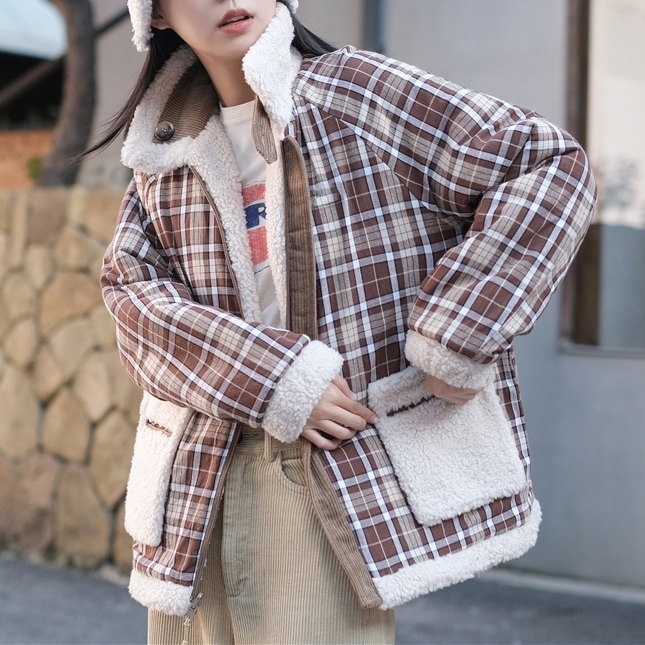 【送料無料】レディース アウター 表裏両面着用OK カジュアル ダイス柄 ジッパー