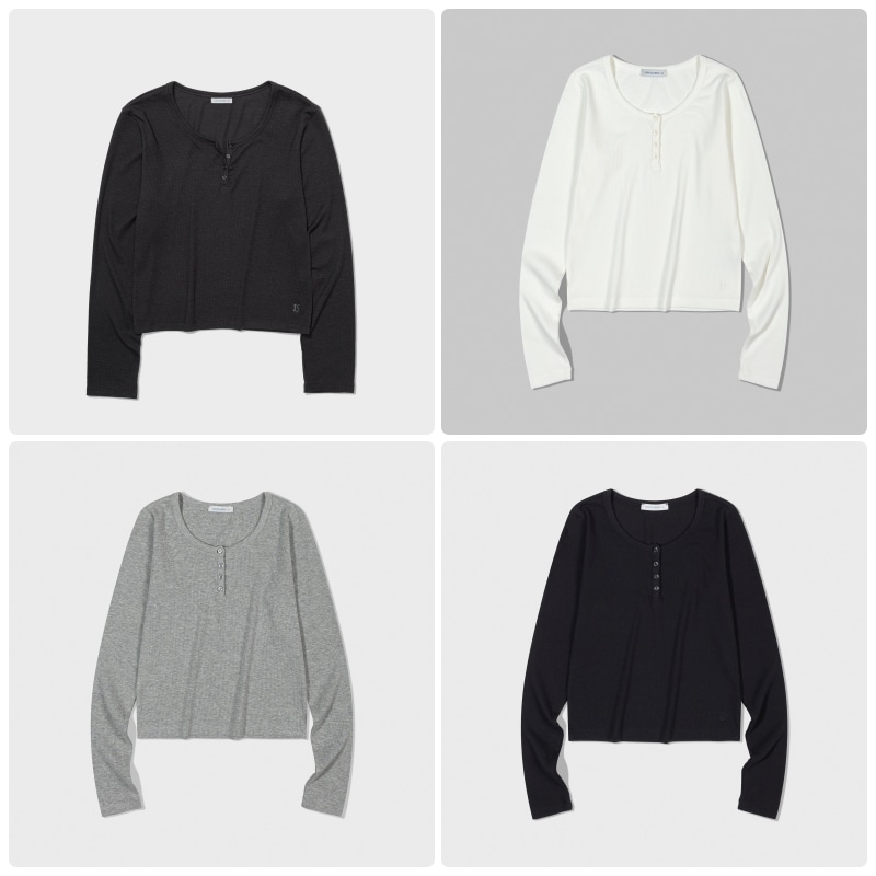【LOW CLASSIC】 25FW HENRY NECK LONG SLEEVE T-SHIRT : 4COLORS