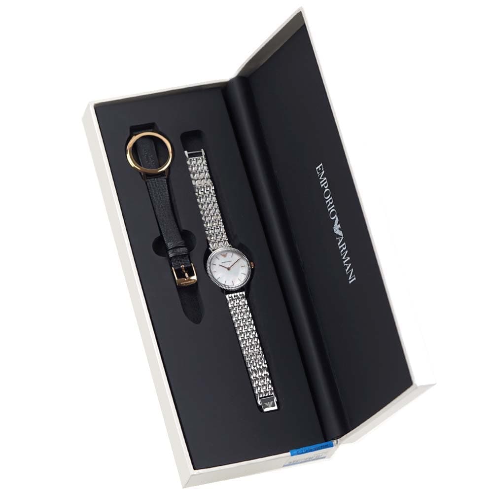 [訳ありアウトレット/箱] エンポリオアルマーニ 腕時計 レディース 付け替え用 ケース ベルト ブラック シルバー×ホワイト EMPORIO ARMANI AR80020