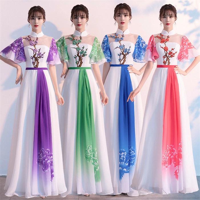 出荷が迅速である 独占販売 古典舞踊 ダンス衣装 レディース ロング丈ワンピース 中華風ワンピース 古典ダンス 舞台衣装 ダンスウェア 民族風 チャイナダンス 表演服 本日限り