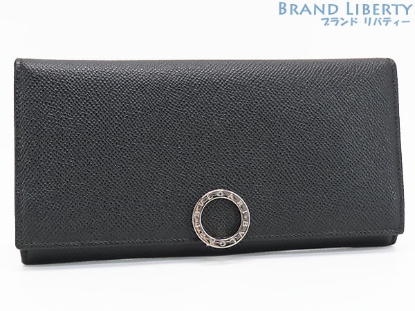 ほぼ新品ブルガリブルガリブルガリロゴクリップ二つ折り長財布ブラックグレインカーフレザー30412