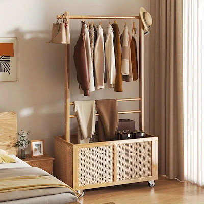 ハンガーラック 木製 衣類収納 多機能 キャスター付き スタンド