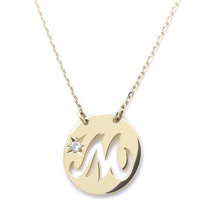 イニシャル ネックレス Mプレート ダイヤモンド0.01ct K18YG イエローゴールド レディース/294280【中古】 27,690円
