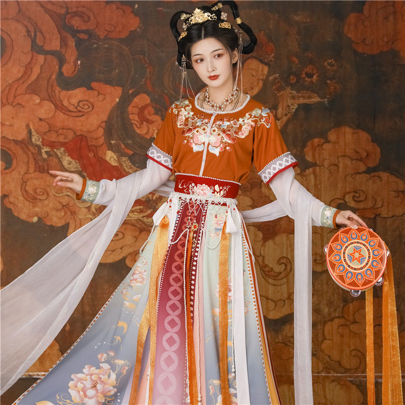 大人の漢服の女性の2023年の新しい中国式のタンの襟の改善されたウエストのスリーピーススーツデイリーウェアラブル敦煌スタイルの春と夏 6,392円