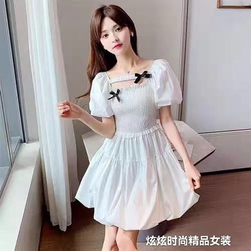 ワンピース 角領 初恋 ポンポンスカート リボン本 かわいい レディースファッション