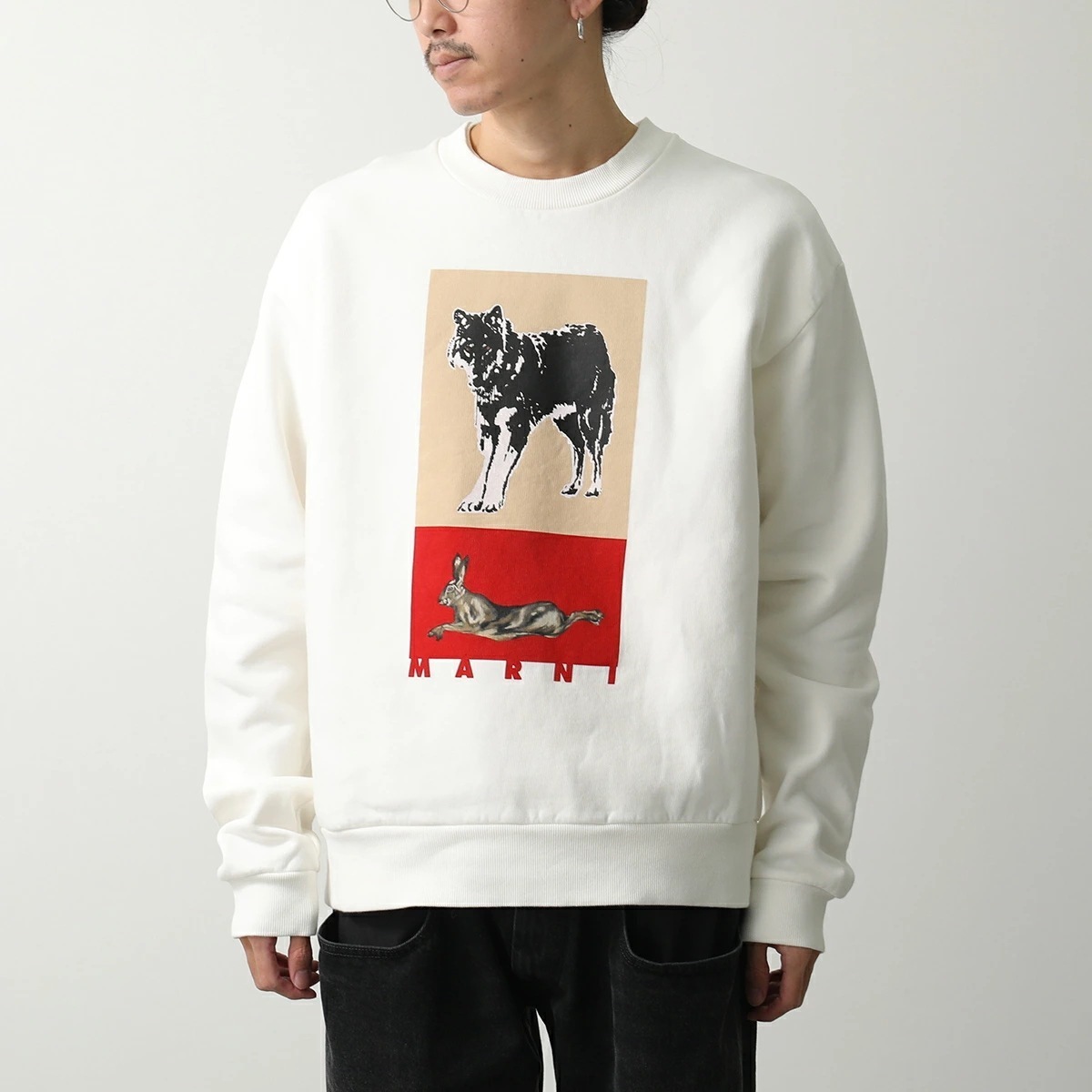 MARNI マルニ スウェットシャツ FUMU0074AP USCY50 メンズ クルーネック コットン ウルフ ラビット プリント ロゴ FUMU0074APUSCY50PRW02