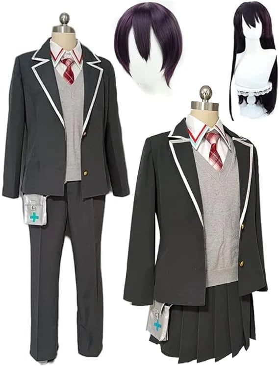 大人気剣持刀也 剣持刀子 コスプレ衣装 バーチャル YouTuber Vtuber 制服 高校生 女子高生 男子校生 セット 変装 ハロウィン 仮装 ウィッグ追加可