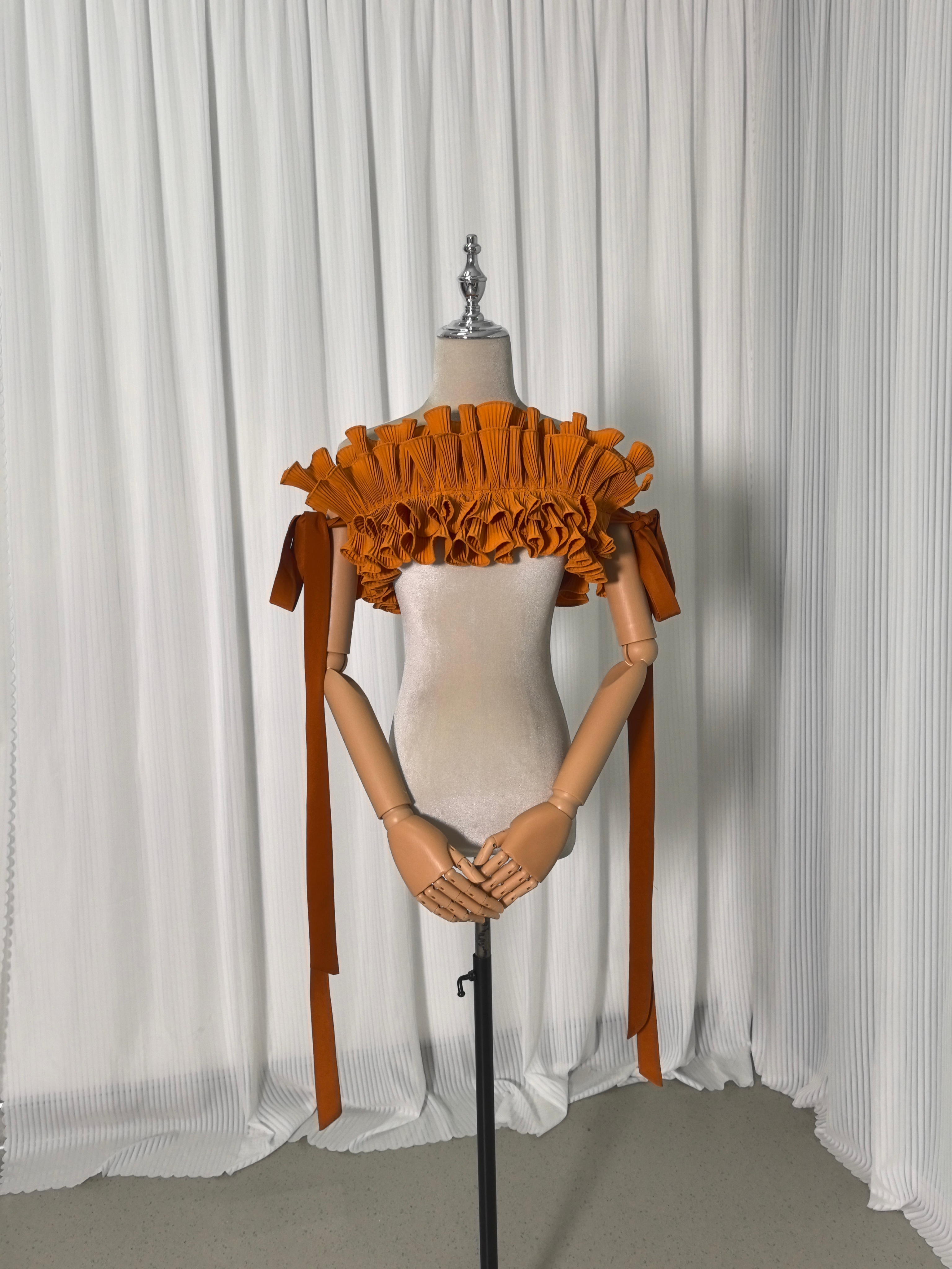 取り外しオフショルダーテラコッタ色 リボン 可愛い プリンセスライン デザイン感 花嫁