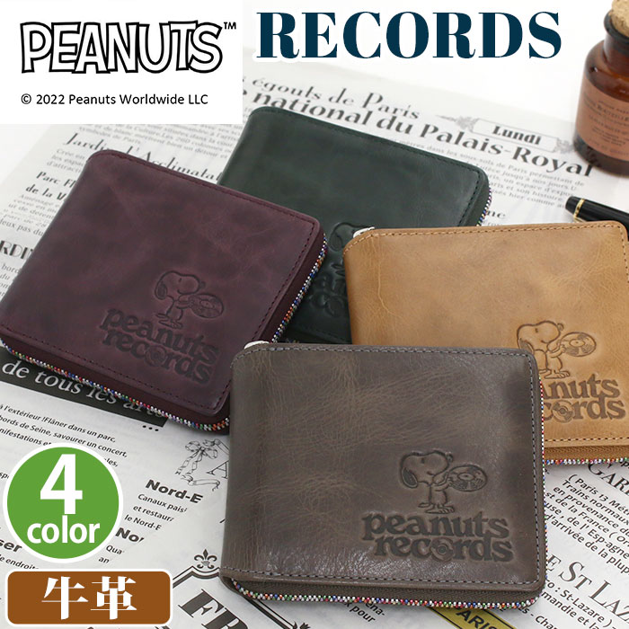 財布 二つ折財布 records ラウンドファスナー 折財布 二つ折り 本革 牛革 お財布 革財布 サイフ ウォレット 73380