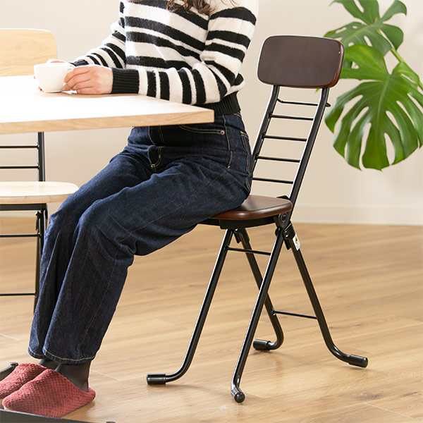 折りたたみ椅子 高さ調節 6段階調節 リリィチェア 木製 スチール ダークブラウンxブラックフレーム 折りたたみ チェア キッチンチェア カウンターチェア 折り畳み 折りたたみチェア 腰掛け