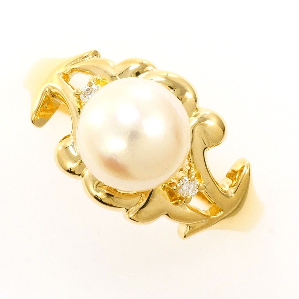K18 18金 YG リング 11号 パール(真珠) 約7mm ダイヤ 0.02 ジュエリー 中古