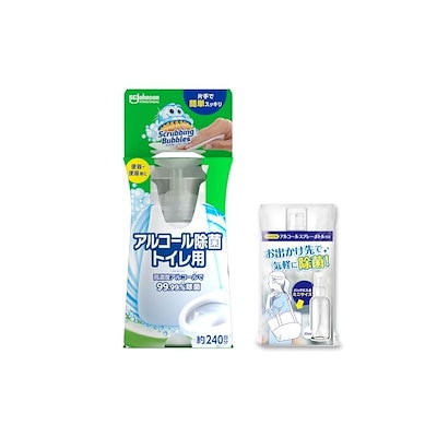 他サイト： 【Amazon.co.jp 限定】 スクラビングバブル アルコール除菌 トイレ用 プッシュタイプ 本体 300ml 携帯用スプレーボトル付き 日本製 トイレ 洗剤 除菌シート 除菌剤 エタノール 除菌の商品画像