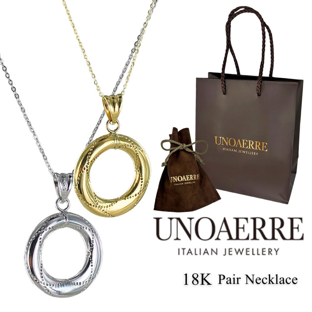 ウノアエレ ショッパー付き お揃い ネックレス レディース ペアネックレス 友達 18K 18金 2点セット 母娘 姉妹 プレゼント ホワイトゴールド イエローゴールド ペンダント 誕生日プレゼント