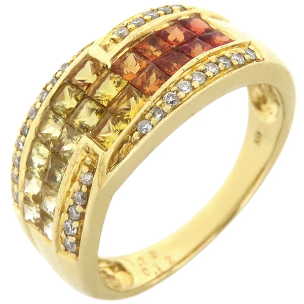 リング 指輪 カラーサファイア ダイヤリング K18YG サファイア ダイヤモンド イエローゴールド 750YG 11.5号【中古】