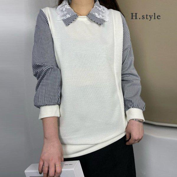 HスタイルBST二重レースカラーティー/春の新商品/大きいサイズ/Tシャツ/ミセス/カジュアル/端境期