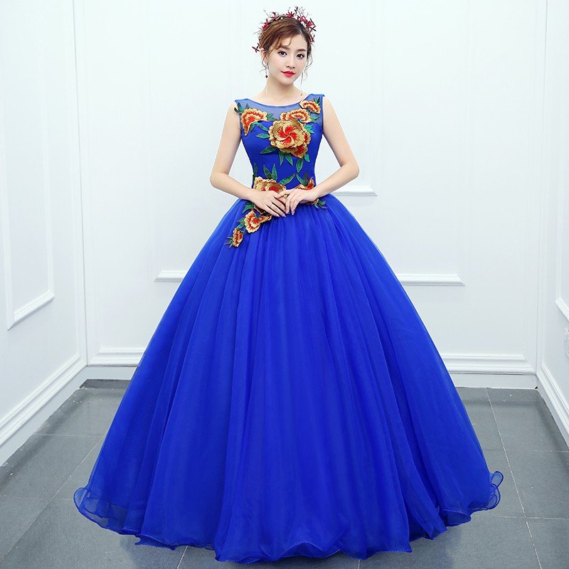 カラードレス ロングドレス二次会 パーティードレス 花嫁 ウェディングドレス コンサート 披露宴 結婚式 演奏会ステージ衣装 ブルー