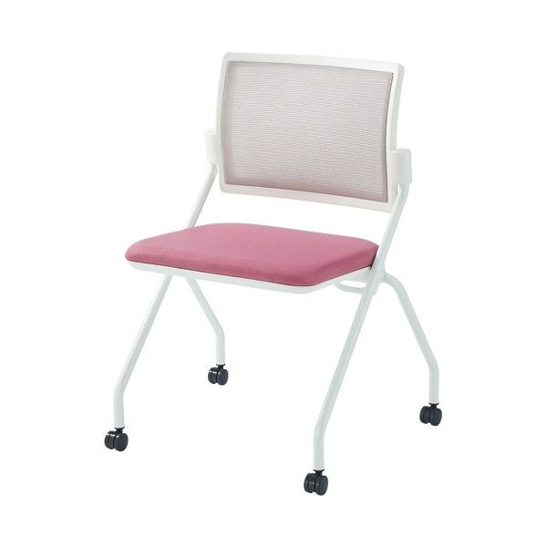 ライオン事務器 LEOネスティングチェア ホワイトフレーム 背：メッシュ 座：ピンク LE-250WF-P 1脚 18,409円