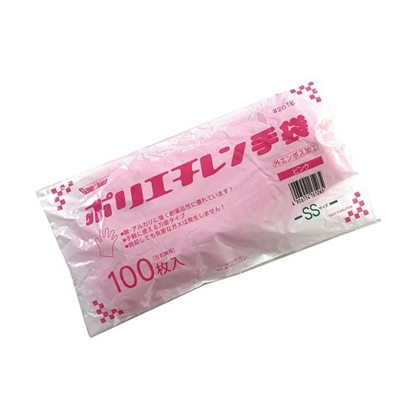 （まとめ）川西工業 ポリエチレン手袋 外エンボスエコノミー ピンク SS #2018 1パック(100枚)(×20セット)
