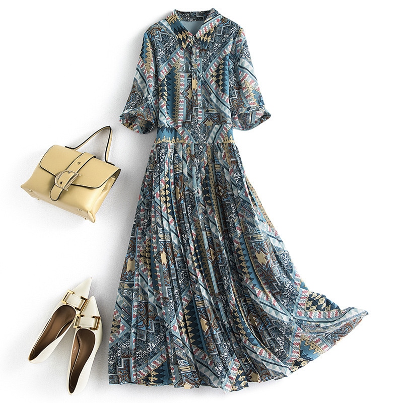 5l 6l 大きいサイズ ワンピース レディース 春 春夏 夏 ロングワンピース ロング丈 半袖 きれいめ ゆったり 体型カバー 通勤 オシャレ夏のボヘミアン民族風の大きいサイズのワンピースの気質は襟