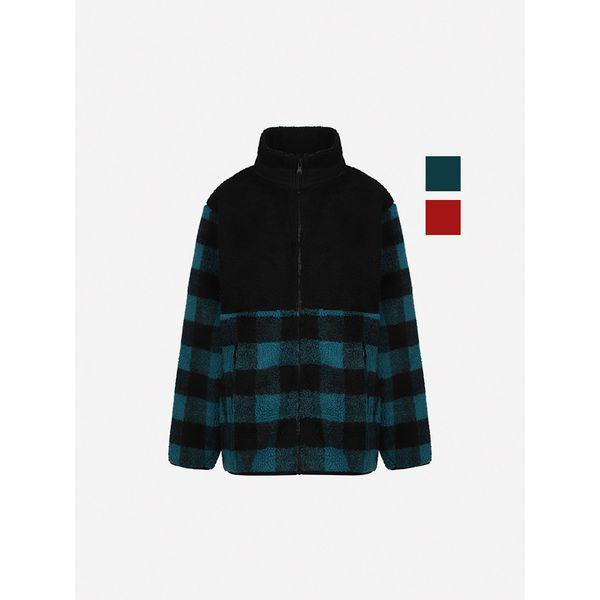 共用配色チェックフリースジップアップジャンパー NUI504 _P405646328