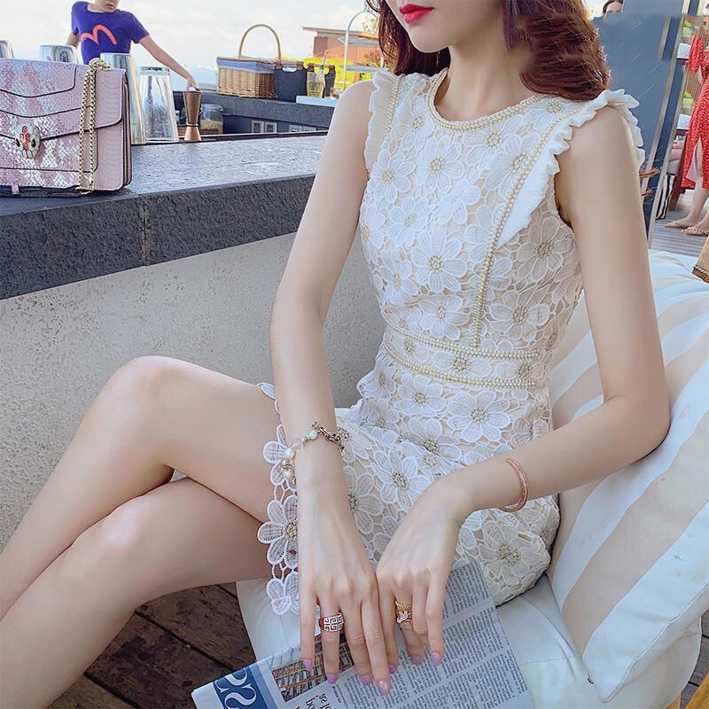 レディース チャーミング エレガント ノースリーブ 花柄 レース 透かし彫り ワンピース 大人可愛い ママコーデ ママファッション 韓国 オルチャンファッション 人気 トレンド 新作 20代 30代 5,768円