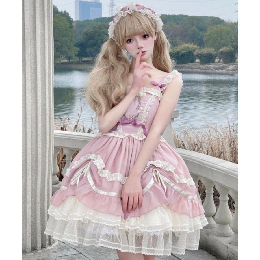 ロリータ クラロリ ジャンパースカート ワンピース ドレス 華やか 可愛い お花 刺繍 フリル リボン レース ゆめかわいい クラシカルロリータ