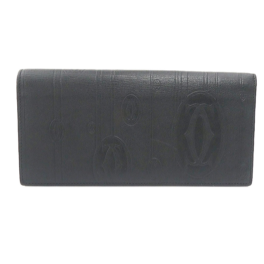 カルティエ CARTIER 二つ折り長財布 レザー ブラック メンズ h31363k