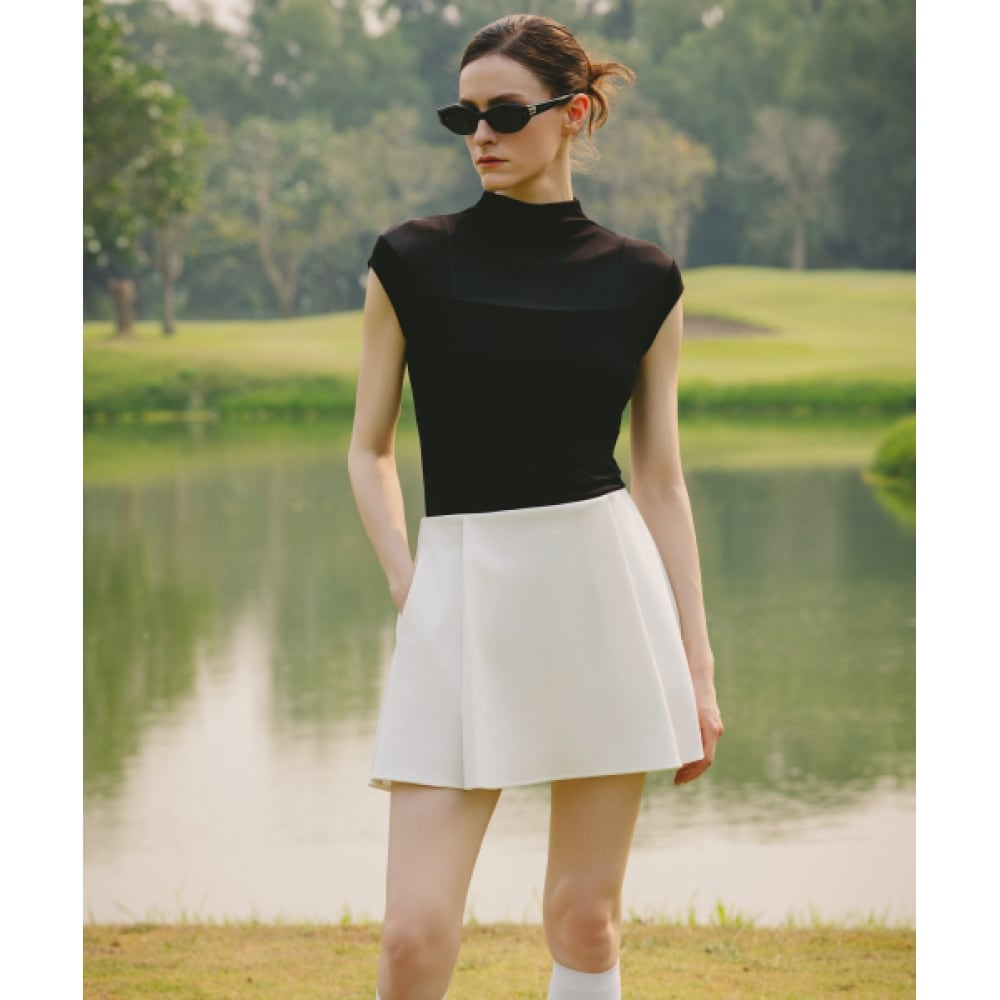 OBER GOLF ソフトメッシュキャップスリーブベーストップ (ブラック)