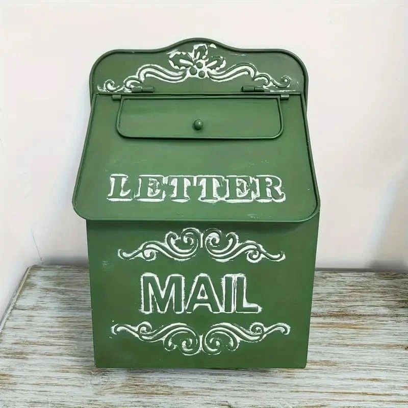 ポスト ヴィンテージ風 おしゃれ かわいい インテリア メールボックス レターボックス 郵便受け 壁掛け式 アメリカン レトロ 装飾 グリーン