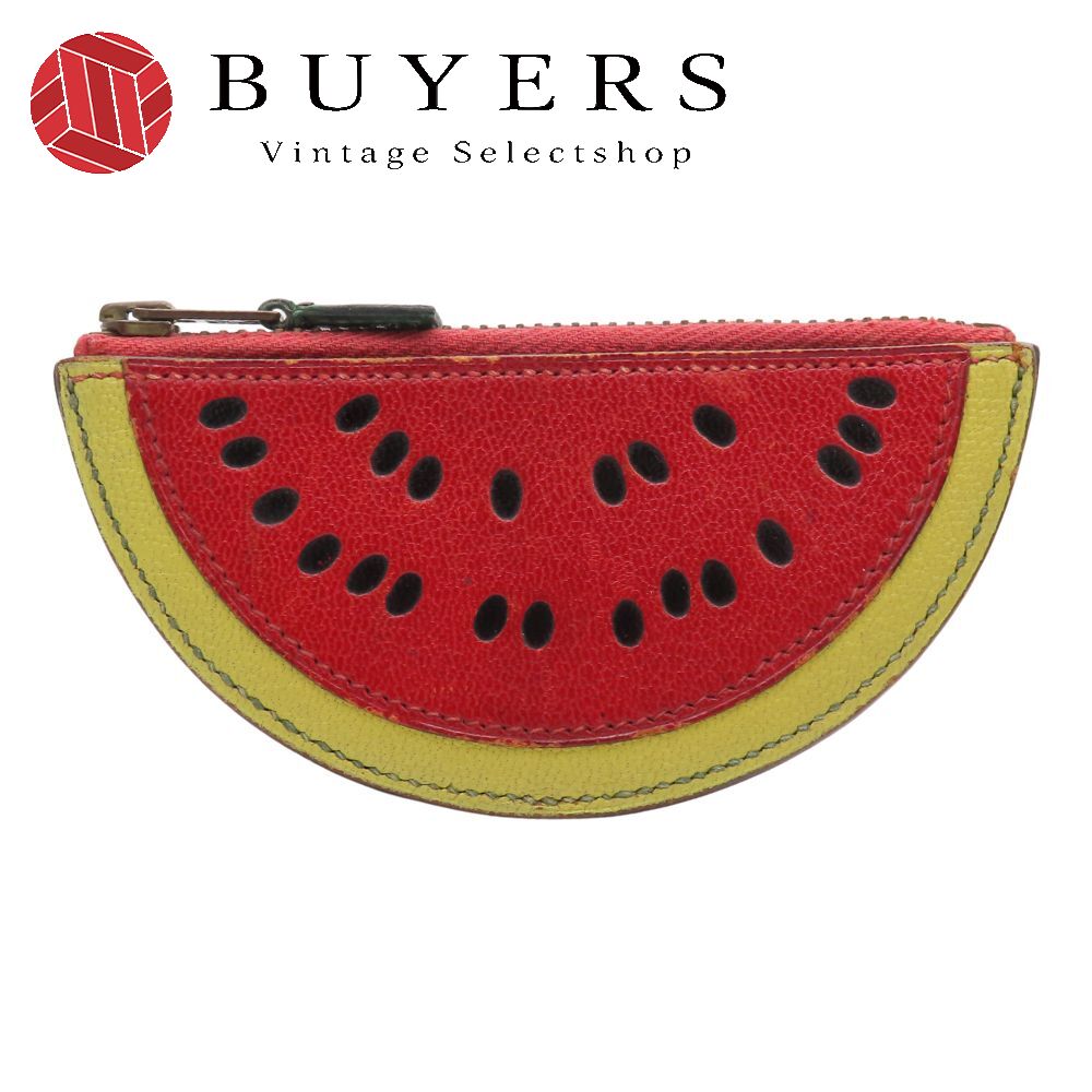 中古 コインケース フルーツ レザー レッド グリーン イエロー ゴールド金具 スイカ マルチケース 小物 レディース 女性