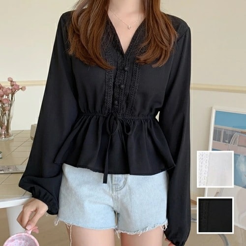 ブラウス シャツ 韓国 ファッション レディース 春 秋 冬 カジュアル コーデ シンプル 定番 セレカジ 20代 30代 40代 2025 Vネック ペプラム風 ドレープ リゾート