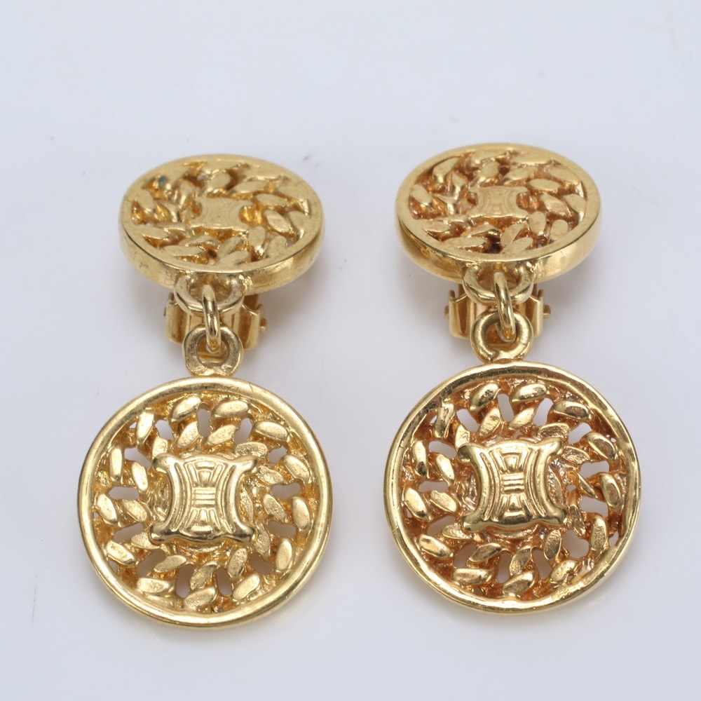 美品 トリオンフ サークル チェーン アクセサリー イヤリング ゴールド レディース MMM BI9-9 中古