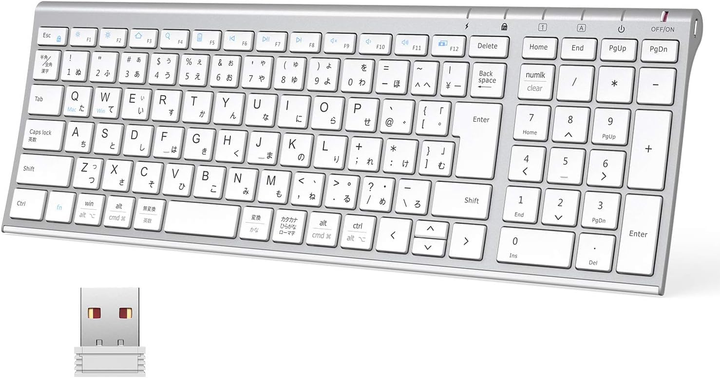 iClever キーボード ワイヤレスキーボード 無線 キーボード ワイヤレス USB充電式 JIS基準 日本語配列 薄型 キーボード テンキー付き コンパクトキーボード 静音 2.4G(レシーバー付