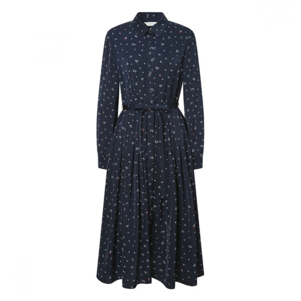 [ヘッジズレディース] 25SS ポリフラワーロングスリーブドレスネイビー HSDR5A103N2