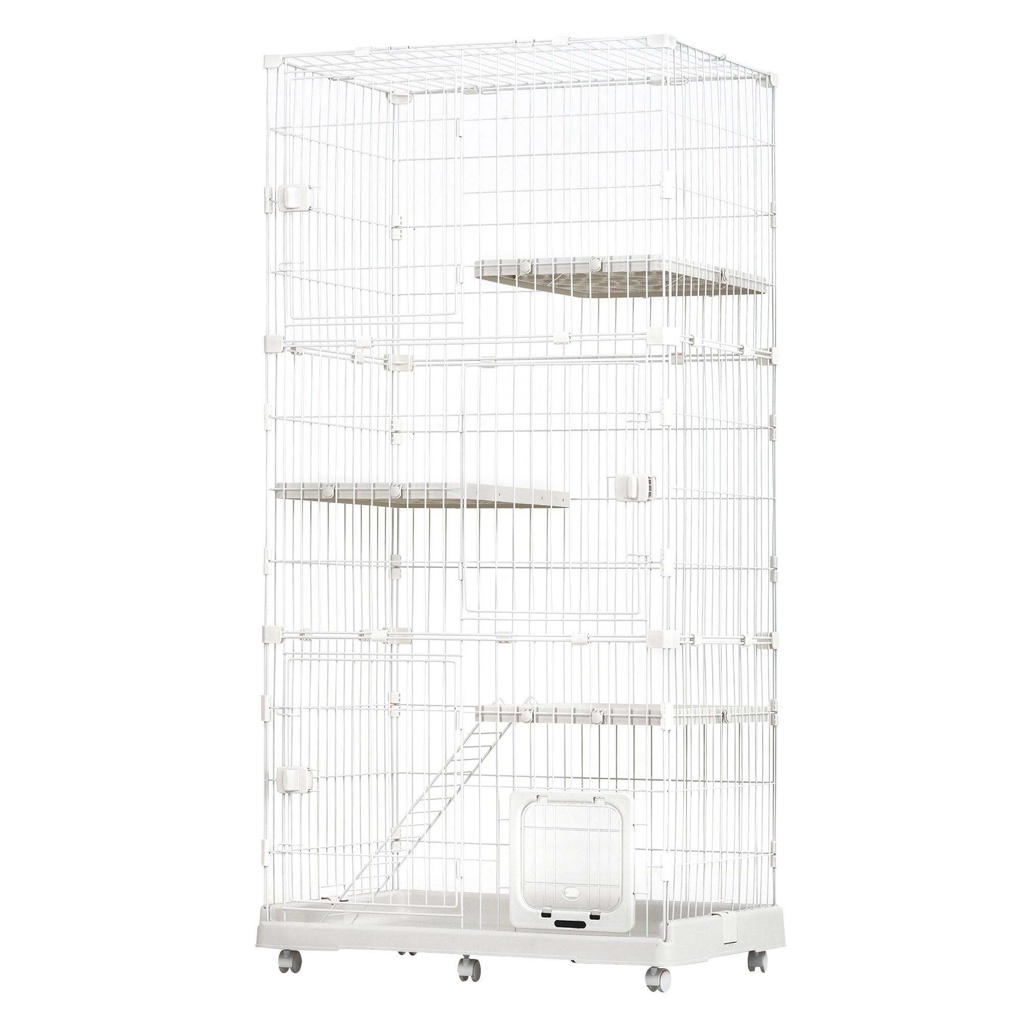 【国内出荷 - 3日配達】猫 ケージ 収納型 キャットケージ 3段 1段2段可能 キャスター付 キャットハウス 【ホワイト】 15,022円