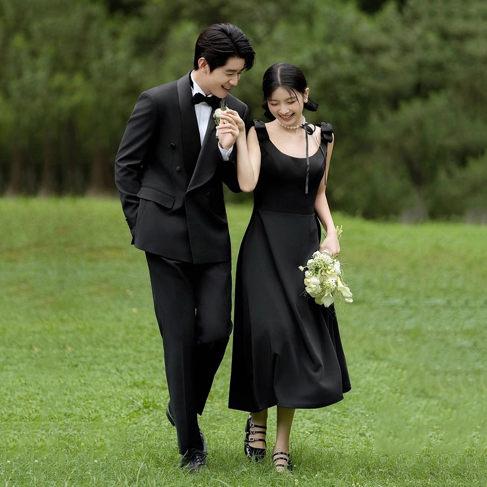 写真写真テーマ服ウェディングドレス写真カッブラックサテンサスペンダードレス 5,212円