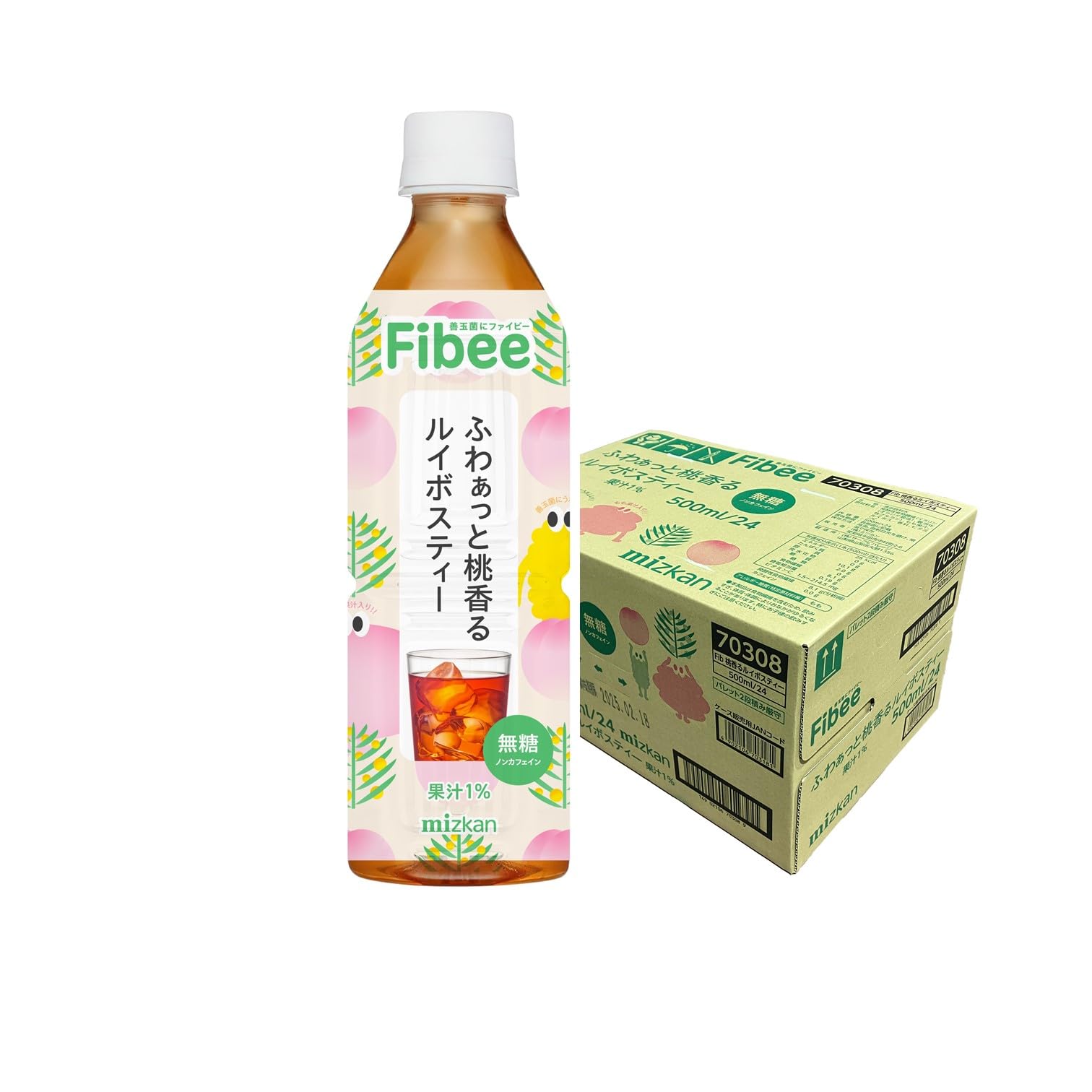【 無糖 ノンカフェイン 】 Fibee ふわぁっと桃香る ルイボスティー 500ml×24本 [発酵性食物繊維 フレーバーティー カフェインゼ