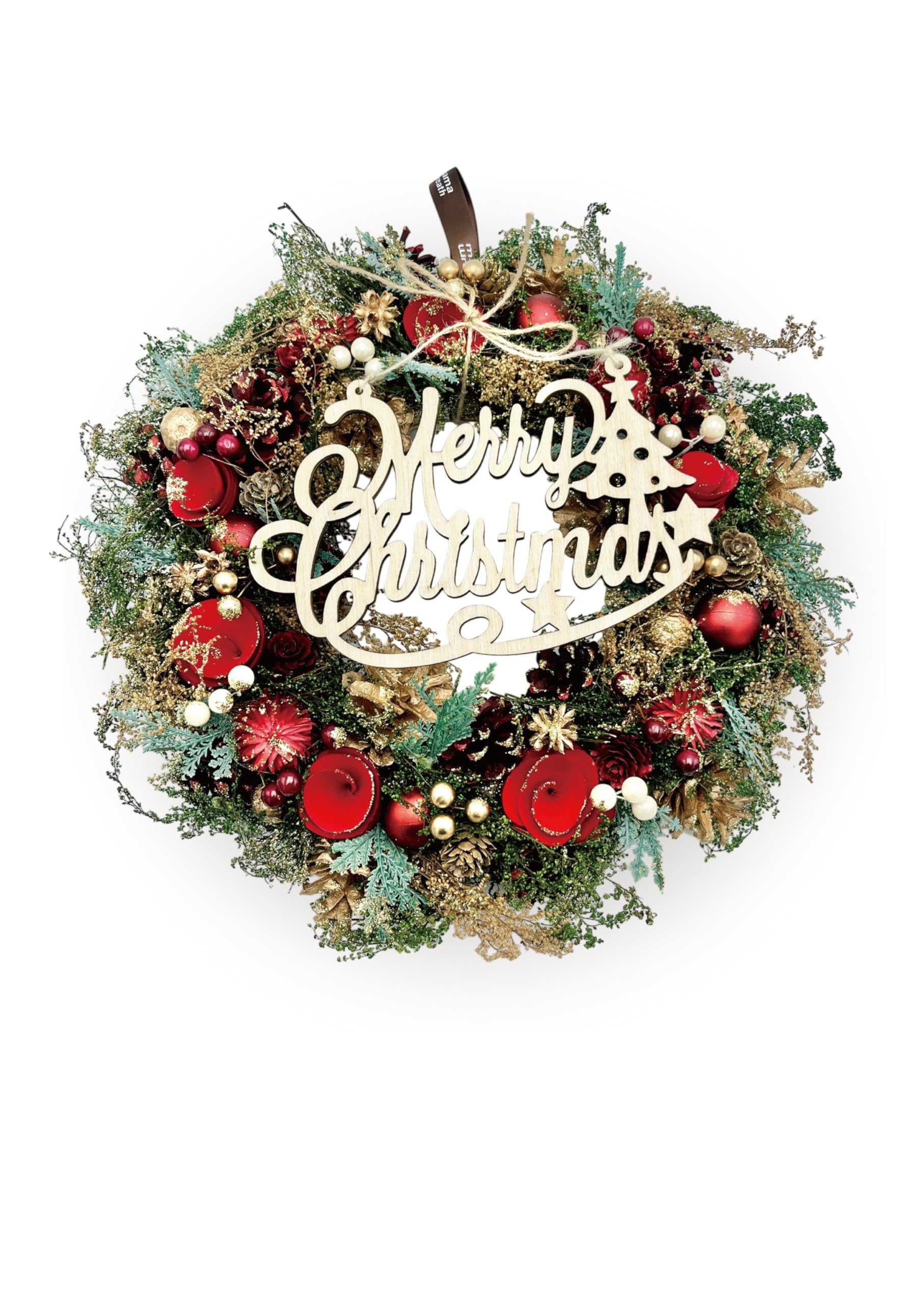 ［ 2025年 mamawreath Lサイズ C ］クリスマスリース オーナメント 玄関ドア ギフト フラワーリース Lサイズ 直径35cm×厚さ8cm (クリスマスフォレストグリッター (WWR