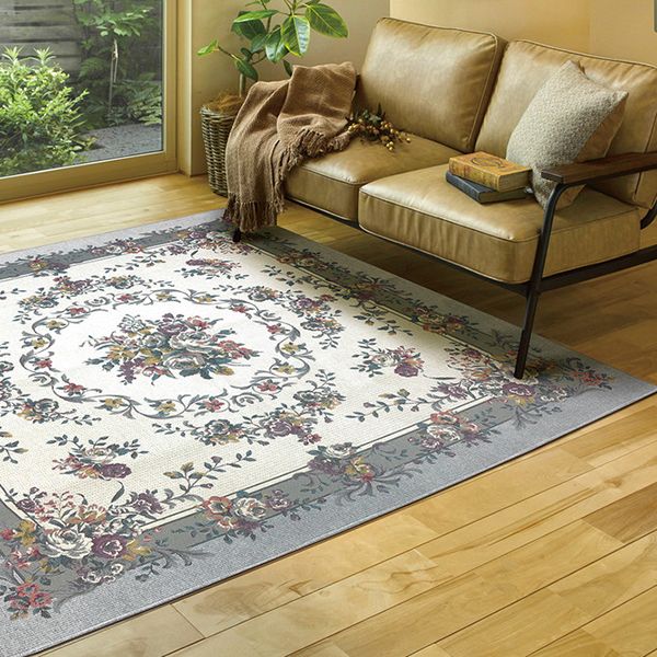 240612889 撥水 シェニールゴブラン織り ラグ ブーケ GY グレー 約230330cm メーカー直送