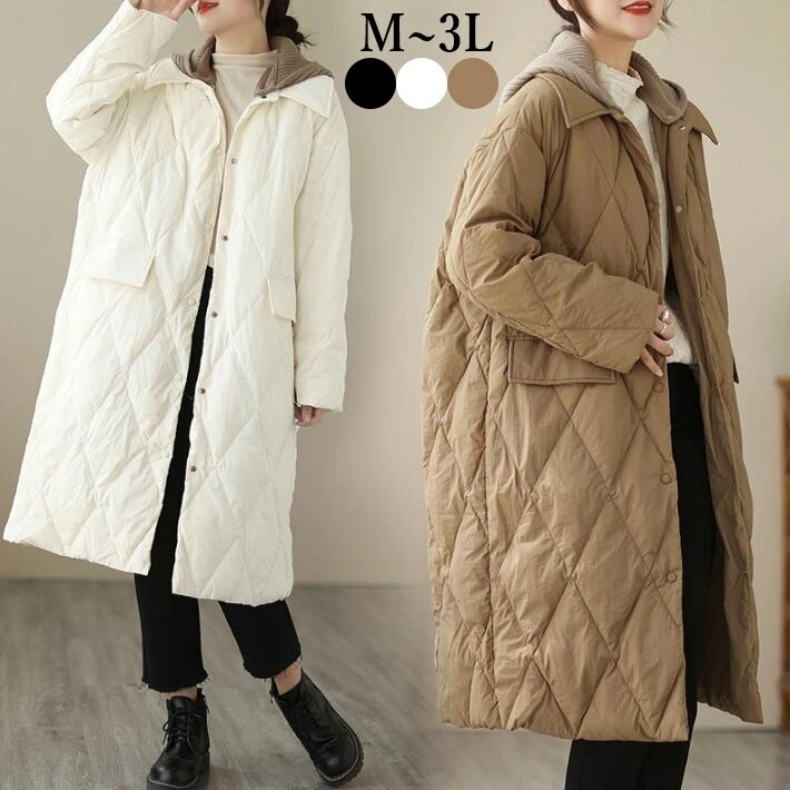 【本日限定激安格】【急速出荷】キルティング　コート　レディース 　フード　ロングコート 中綿コート　 アウター ジャケット ミディアム　カジュアル　軽い 暖かい 大きいサイズ　秋　冬　M　L　2L　3