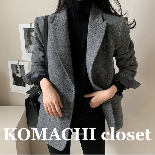 ヘリンボーンウールスーツジャケット ウールジャケット ヘリンボーンジャケット ヘリンボーンスーツジャケット ジャケット 灰色 グレー 茶 ブラウン オルチャン 韓国 レディース 高見えジャケット