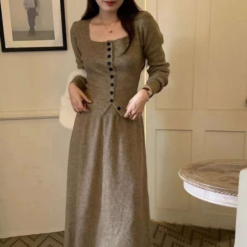 韓国2025秋冬新作カーディガンニット半身スカートスーツ2点セット女性用セットアップ