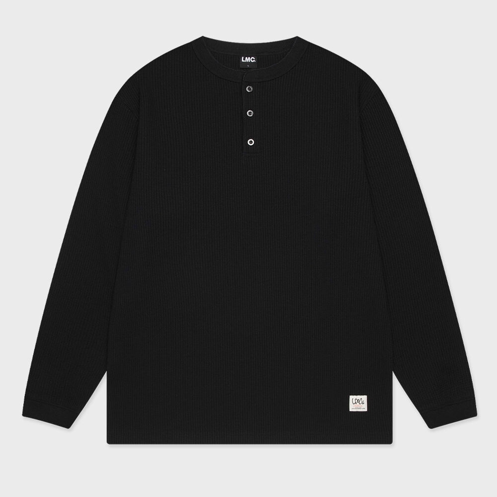 LMC ヘンリーネックワッフルロングシルバー T シャツブラック
