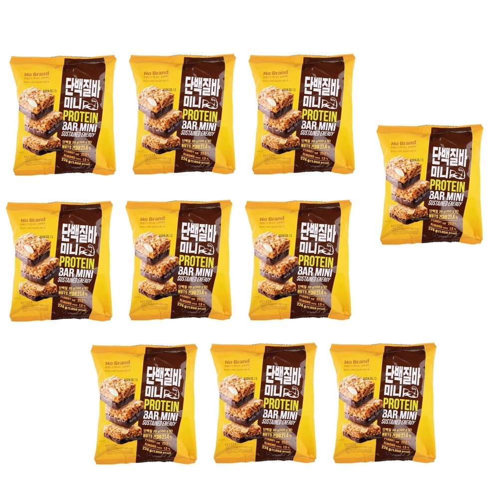 韓国-ノーブランド タンパク質バー ミニ 224gx10 香ばしいピーナッツとアーモンド 個別包装 衛生 一口にすっきり オフィス会社 おやつ Nobrand-KFOOD
