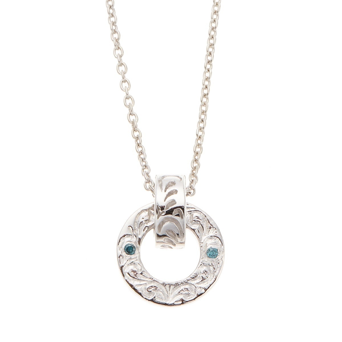 ネックレス レディース シルバー925製 ブルーダイヤモンド リング ハワイアンジュエリー ハワジュ スクロール 彫刻 銀製品 小豆チェーン 40cm 夏 海 南国 おしゃれ 綺麗 繊細 上品 高級感