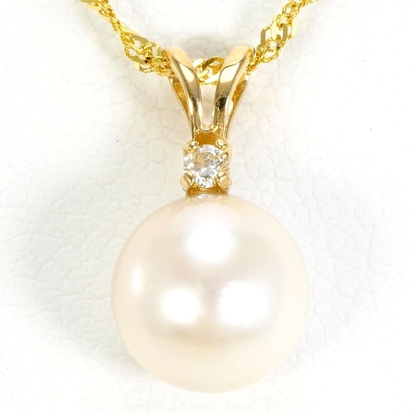 14K YG ネックレス パール(真珠) ダイヤ 総重量約1.6g 約40cm ジュエリー 中古